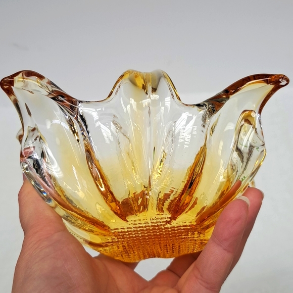 Vintage" Chalet Glass "amber split handle handblown basket - Picture 5 of 5